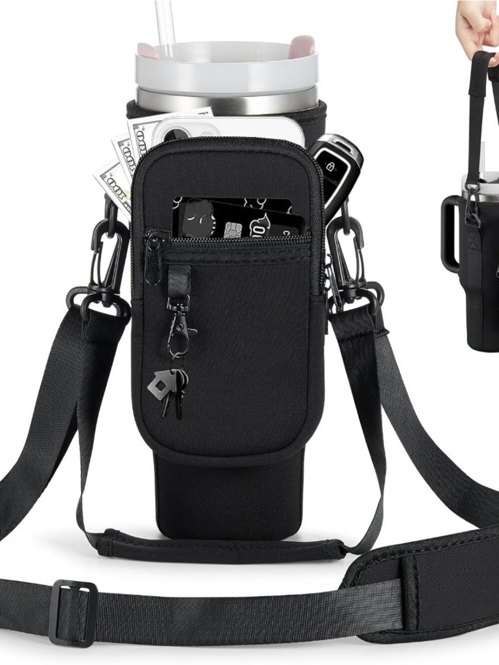 Water Bottle Carrier Bag with Phone Pocket for Stanley 40 & 30 oz Tumbler with H